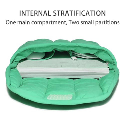 Puffy Laptop Sleeve 13-14 Inch, Soft Laptop Case, Light Green Set | Compatible with 13-14 Inch Macbook Pro/Air/Neo, Asus/Dell/Lenovo Laptops, Protective Carrying Bag with Cable Storage Pouch - color: Light Green Set, size: 13/14