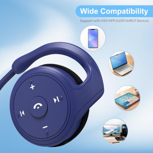 itayak Behind The Head Headphones, Wrap Around Head Small Bluetooth Headphones Lightweight Foldable Wireless Sports Sweatproof Headset with Microphone & Carrying Case - color: Blue