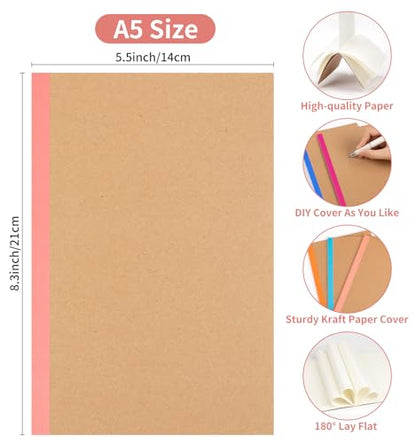 60 Pack Blank Notebook Journals Bulk, A5 Unlined Paper Composition Notebook, 8.3”x 5.5”, Kraft Cover with Rainbow Spines, 15 Colors 60 Pages for School Office Travel - color: Rainbow, style: Blank-60pack