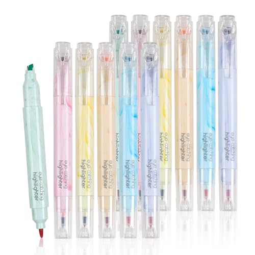 Highlighters 12 Pack Dual Tips,Double Line Highlighters Assorted Colors - size: 12 PCS