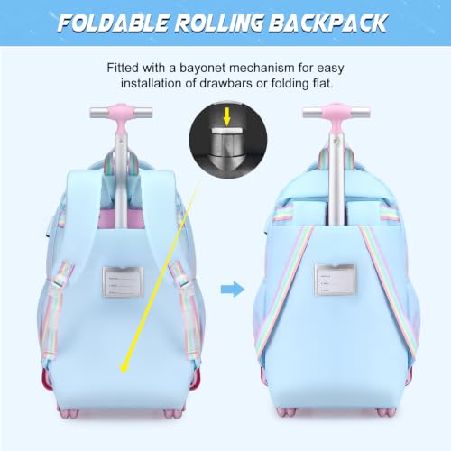 DIGOBAY Rolling Backpack for Girls, Cute Roller School Bag with Wheels, Kids Wheeled Backpacks Set with Lunch Bag Pencil Case for Teen Girls Kindergarten Elementary Middle School - color: Blue-purple