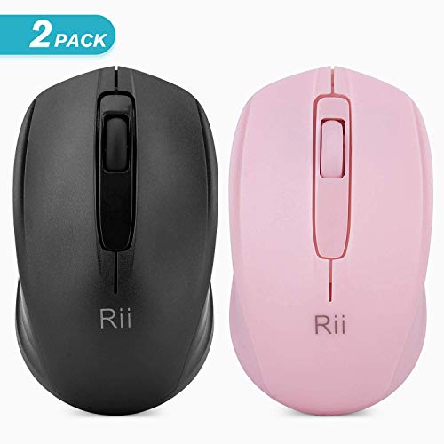 Rii Wireless Mouse,2.4G Portable Computer Mice for PC, Laptop, Windows,Office Included Wireless USB dongle (Black+Pink) - color: Black+Pink