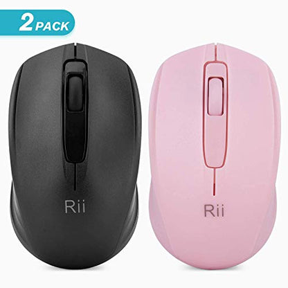 Rii Wireless Mouse,2.4G Portable Computer Mice for PC, Laptop, Windows,Office Included Wireless USB dongle (Black+Pink) - color: Black+Pink