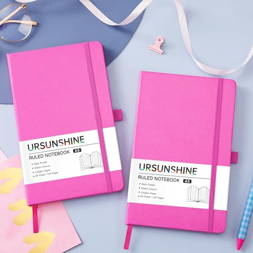 Ruled Notebook/Journal - Classic Lined Journal/Notebook, 5.3'' x 8.26'', Hardcover with Thick Paper, Banded + Pen Holder +Inner Pocket - Raspberry - color: Raspberry, size: Ruled