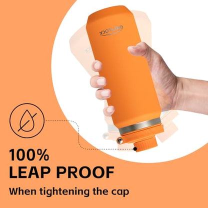 Greylock 20 oz Insulated Water Bottle with Straw Lid, Reusable Stainless Steel Sports Water Bottles with Foldable Handle, Leak Proof, Double-Wall Vacuum Insulation, 24 Hours Cold(Tangerine) - color: Tangerine, size: 20 Ounces