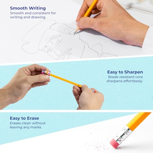 Rosmonde 365 Pack Pre Sharpened Pencils #2 & 12 Pack Primary Ruled Composition Notebook, Pencils With Top Erasers, Bulk School & Teacher Supplies, Grades K-2 Writing Workbook, Dotted Lined