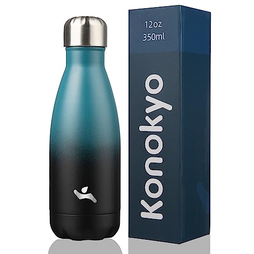 Konokyo Insulated Water Bottles,12 oz Double Wall Stainless Steel Vacumm Metal Flask for Sports Travel,Indigo Black - color: Indigo Black, size: 12 Ounces