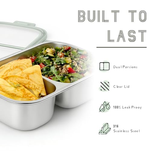 2 Pack 316 Stainless Steel Bento Box, 2-Compartment Microwave-Safe Metal Lunch Box, Large Heavy-Duty Lunch Container for Work, On the Go (33oz/1000ml Blue) - color: 2 pcs 33oz Blue