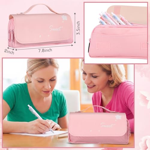Crtiin 74 Pcs Kawaii Cherry Blossom Stationery Set Japanese Kawaii Pencil Bag Mechanical Pencil Cherry Erasers Pencil Refill and Stickers for Office Party Favors(Pink)