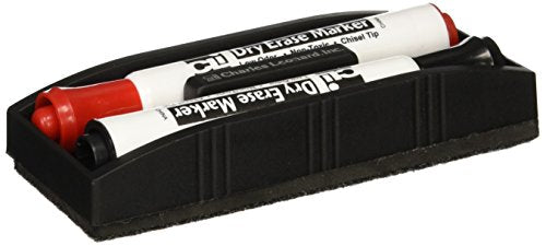 Charles Leonard Magnetic Whiteboard Eraser with 2 Dry Erase Markers, 1 Pack (74532), Rectangular, Red-Black - size: 1 Count (Pack of 1)
