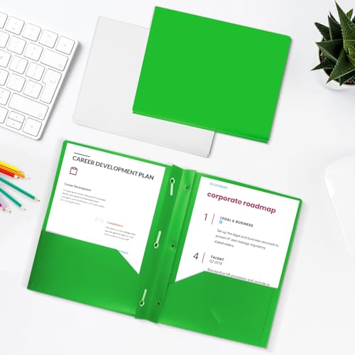 60-Pack Plastic Folders with Pockets and Prongs,2-Pocket Poly Folders with 3 Fasteners Holds 8-1/2" x 11" Paper for School/Office/Home, Green - color: Green, size: 60-Pack