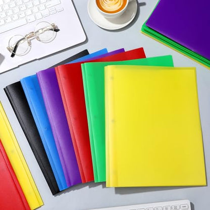 Cholemy 72 Packs Pocket Folders with Prongs Heavy Duty Plastic Folder with Business Card Slot 3 Prong Fasteners for School Office (Stylish) - color: Stylish