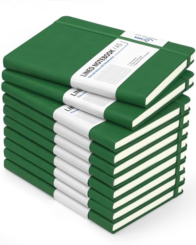 Dynta Hardcover Journal Notebooks, 10 Packs A5 Lined Journals Bulk for Writing 200 Pages/100Sheets, 8.4 x 5.8 inch, Classic Ruled Notebook for Work/Travel/College/Note Taking(Dark Green) - color: Dark Green