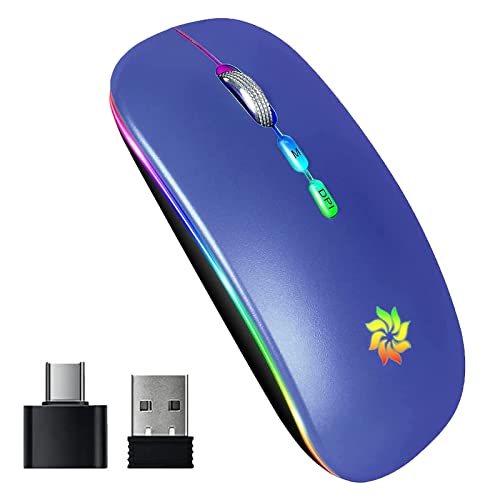 KBCASE Wireless Mouse, LED Wireless Mouse for Laptop, Slim Silent Mouse 2.4G Rechargeable Wireless Computer Mouse for Laptop, MacBook, iPad, Chromebook, with USB & Type-c Receiver | Backlit Wireless Mouse, Slim Silent Rechargeable Wireless Mouse for Lapto