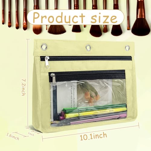 YoeeJob 1 Pack Pencil Pouch for 3 Ring Binder, Expandable Binder Pouches with Zipper, Large Capacity Pen Holder Case with Clear Window School Class Office Organizers, Beige - color: Beige