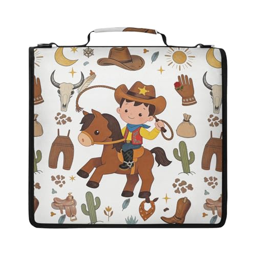 Cute Cowboy Wild West Zipper Binder 3 Ring, Multi-Pocket School & Office Personalized Binder Organizer, 800 Sheet Capacity, Compatible with 14-Inch Notebook, Back to School Gift - color: Option J