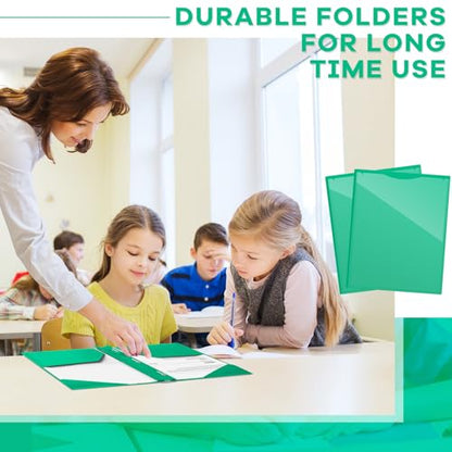 Henoyso 48 Pcs Plastic Folder with Clear Front Pocket and 3 Prongs Heavy Duty Plastic Folders with Card Slot Pocket Folders with Prongs for School Office Home(Green) - color: Green