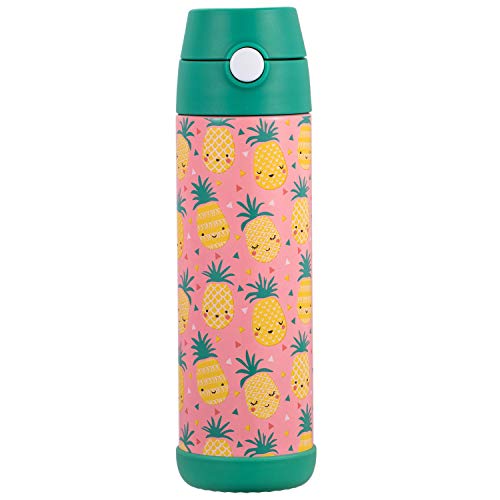 Snug Insulated Kids Water Bottle with Straw & Spout – Double-Wall Stainless Steel, Leakproof, Easy-Flip Lid – For School, Travel, Toddlers & Big Kids - Pineapple, 17oz - color: Pineapples, size: 16.9 Ounces