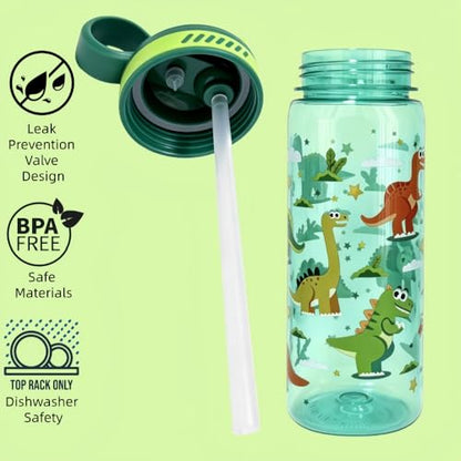 18oz Large Capacity Kids Water Bottle, Sturdy and Drop-resistant | Leak Proof, BPA Free, with Straw & Handle for School Travel, Dishwasher Safe - color: Dinosaur