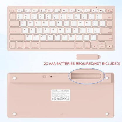 OMOTON Ultra-Slim Bluetooth Keyboard for iPad 11th/10th/9th/8th/7th, iPad Pro/Air/Mini and iPhone Series, Wireless iOS Keyboard with 12 Multimedia Keys for Office, Travel, School, Pink & Pearl White - color: Pink & Pearl White