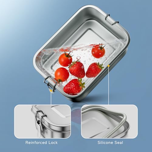 G.a HOMEFAVOR Stainless Steel Bento Lunch Box - Leak-Proof Metal Bento Box, Large Food Container with Lock Clips, Snack Container, Dishwasher Safe, 800 ml/27 oz - size: 800 ml - No Compartments