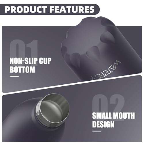 WATERSY Stainless Steel water bottles,17oz/500ml Insulated Water Bottles,Dark Purple metal water bottle Keeps Drink Cold and Hot,BPA Free kids water bottles for School,Gym,Travel,Sports - color: Dark Purple