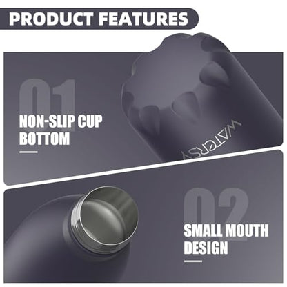 WATERSY Stainless Steel water bottles,17oz/500ml Insulated Water Bottles,Dark Purple metal water bottle Keeps Drink Cold and Hot,BPA Free kids water bottles for School,Gym,Travel,Sports - color: Dark Purple