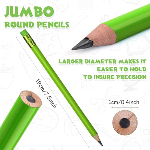 Fainne 48 Pcs Fat Pencils Jumbo Big Thick Large Pencils and 3 Pieces Sharpeners for Kids Beginners Preschoolers Kindergarten School Office Supplies(Multicolor,Round) - color: Multicolor, style: Round
