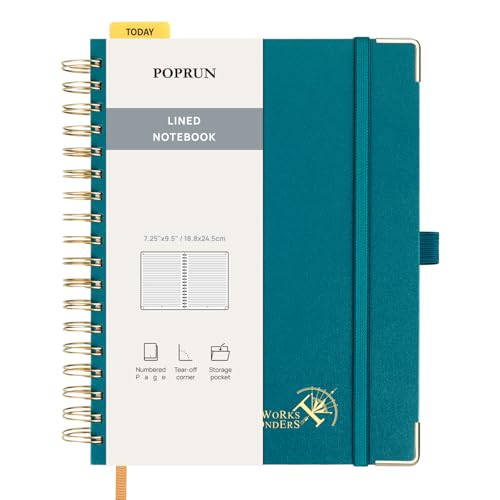 POPRUN B5 Lined Spiral Notebook 120GSM Hardcover Journal Pacific Green | 7-1/4 x 9-1/2", 220 Pages College Ruled Notebooks, Journals for Work, School, Note Taking Writing, Journaling - color: Pacific Green, size: 7.25 x 9.5 inches