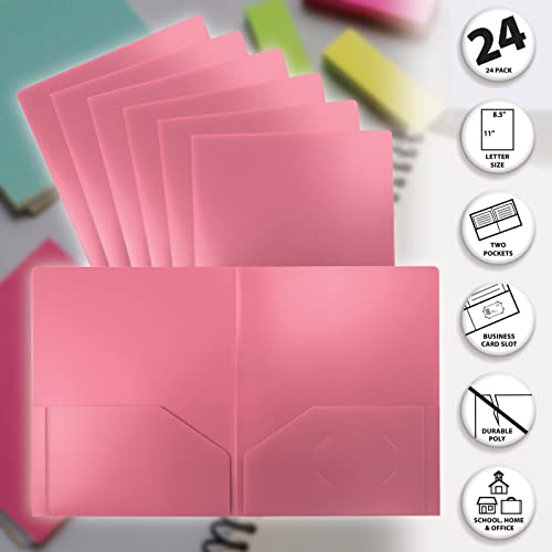 Better Office Products Heavyweight Plastic 2 Pocket Portfolio Folder, Letter Size Poly Folders, 24 Pack (Pink) - color: Pink