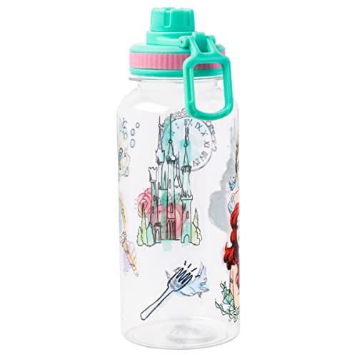 Silver Buffalo Disney Princess Ariel, Plastic Water Bottle, 32oz | Belle and Cinderella, Twist Spout, Sticker Set, You Stick Yourself, 0.95 Liters - color: Disney Princesses