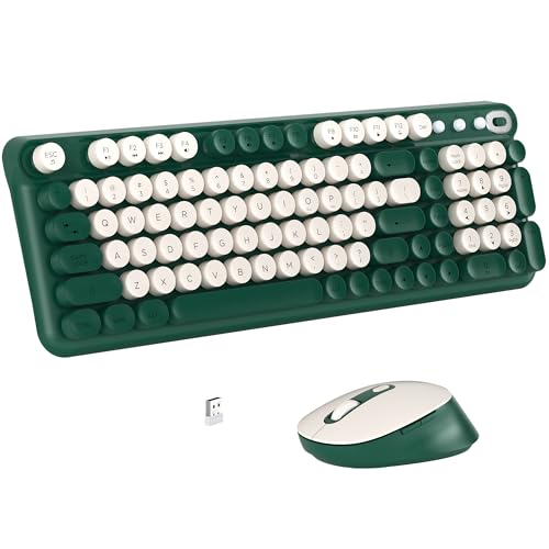Links9+ Wireless Keyboard and Mouse Combo, Full Sized (Green) | Retro Typewriter Keyboard Style, 2.4G USB Receiver, Plug-and-Play, Keyboard Mouse Set for PC, Laptop, Tablet, Windows and MAC - color: Green