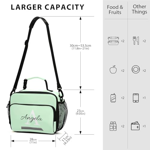 Custom Student Lunch Bag for Boys Girls Mint Green Color Personalized Name Lunch Box Insulated Cooler Bag for School Picnic Office - color: Multi10