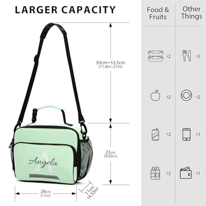 Custom Student Lunch Bag for Boys Girls Mint Green Color Personalized Name Lunch Box Insulated Cooler Bag for School Picnic Office - color: Multi10