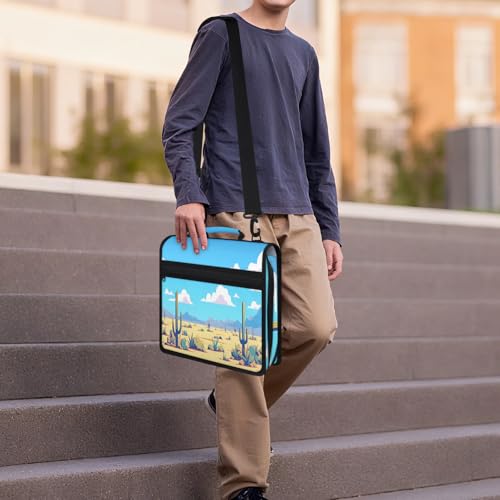 Desert Zipper Binder, 3 D-Ring Expanding File Folder with Handle & Adjustable Shoulder Strap, 400 Sheets Capacity Multi-Pocket Organizer for 13 Inch Laptop - color: Desert