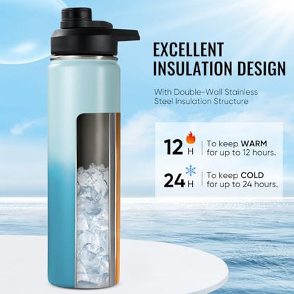 Fijinhom Insulated Water Bottle with Handle, 304 Stainless Steel Water Bottles with Wide Mouth, Double Wall Vacuum Sports Water Bottle, BPA Free, Keep Cold and Hot, 24 Ounces, Coastal Fade - color: Coastal Fade, size: 24 Ounces