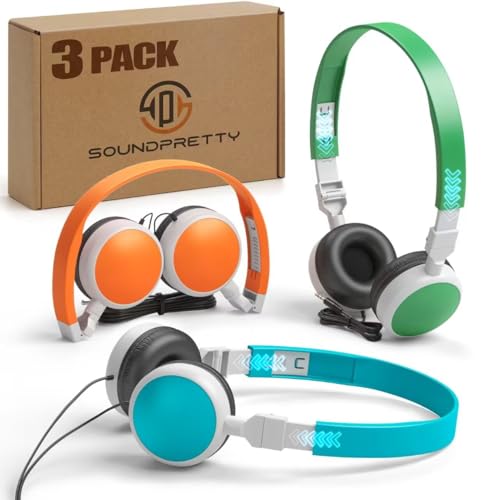 3-Pack Individually Wired Classroom Headphones - No Mic Headphones with 3.5mm Jack, Multi-Color Bulk School Headsets for School/Library/Testing Room, Each in Protective PP Bags - size: 3-PACK
