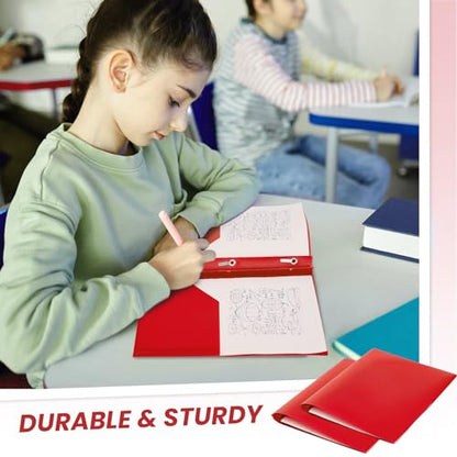 Yeaqee 30 Pcs Plastic Folders with Pockets and Prongs Plastic Folder 2 Pockets 3 Prongs with Card Slot for Office, School for Students, Teachers, Office Workers (Red) - color: Red