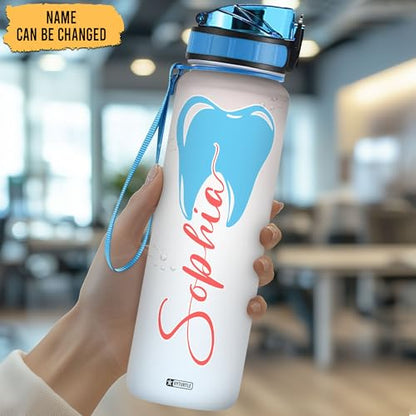 Hyturtle Personalized Dental Water Bottle - 32oz Motivational Water Bottle with Leak-Proof Lid Time Marker - Custom Name Gift for Dentists Dental Hygienists Dental Students - Birthday, Christmas Gift - color: Dentist