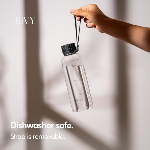 KIVY Slim Water Bottle 22oz [Lightweight & Shatterproof] Leak Proof Bottle for Women & Men - Clear plastic water bottle no straw - Dishwasher Safe Tritan Bottle BPA Free - color: Black Clear, size: 22oz