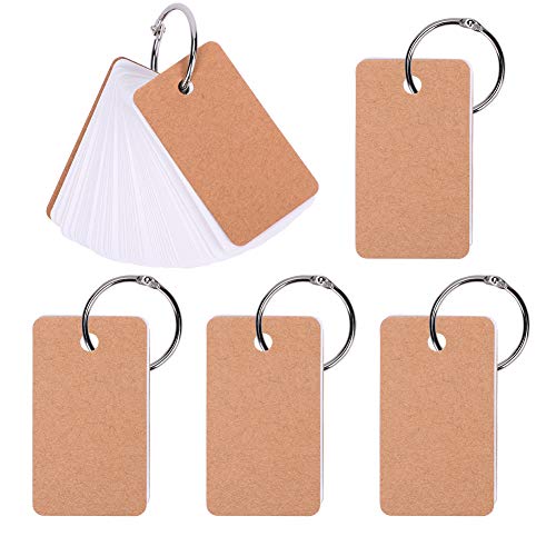 Mini Blank Flash Cards with Binder Rings Kraft Paper Blank Index Cards 4x6 with Punched Holes Easy Flip Flash Card White Study Note Cards Unruled Memo Scratch Pads Small DIY Greeting Cards 5 Pack - color: Brown