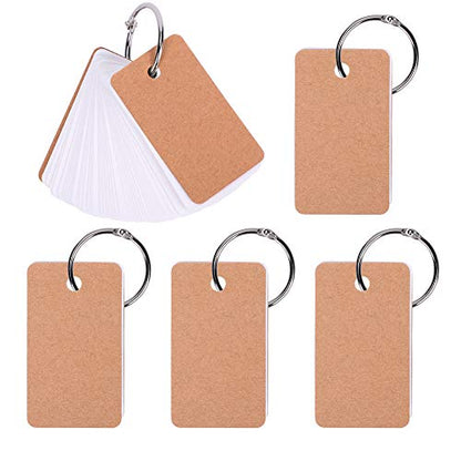 Mini Blank Flash Cards with Binder Rings Kraft Paper Blank Index Cards 4x6 with Punched Holes Easy Flip Flash Card White Study Note Cards Unruled Memo Scratch Pads Small DIY Greeting Cards 5 Pack - color: Brown