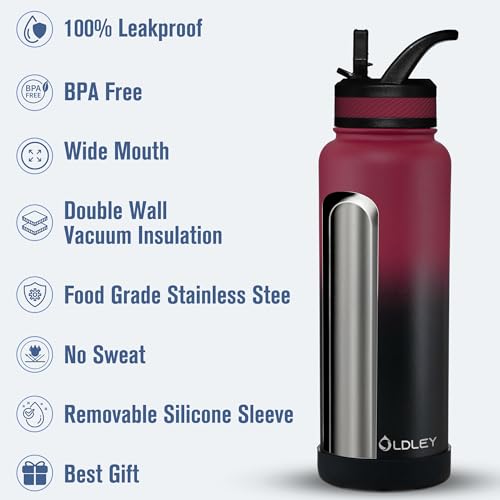 OLDLEY 40 oz Insulated Water Bottle With Straw, Stainless Steel Sports Water Cup Flask with 3 Lids(Straw, Spout and Handle Lid) Double Walled Travel Thermal Canteen Mug,Dark Rainbow - color: Dark Rainbow, size: 40 Ounces