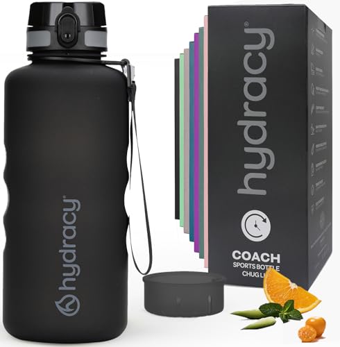 Hydracy Motivational Water Bottle with Time Marker & Fruit Infuser 64 oz | BPA-Free Tritan, Leakproof Flip-Top Lid,No-Sweat Sleeve,Carry Strap,Daily Intake Tracking for Gym,Sports,Outdoors - color: Space Grey, size: 64 Ounces