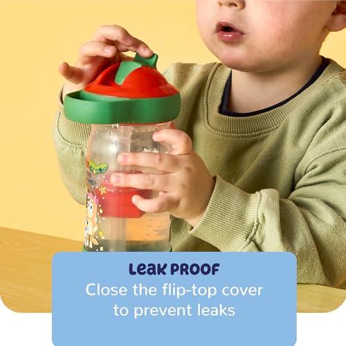 The First Years Sip & See Holiday Bluey Toddler Water Bottle - Includes Floating Charm - Spill Proof Toddler Cup with Straw - Dishwasher Safe with Flip Top Straw Cover - 13 Oz - style: Bluey Christmas