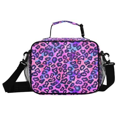 MNSRUU Student Lunch Bag Neon Purple And Pink Leopard Insulated Lunch Totes Picnic Bag Lunch Box with Adjustable Shoulder Strap for Teen Kids Adults - color: Leopard 13