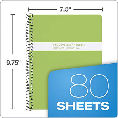 Oxford Spiral Composition Notebooks, 4 Pack, Poly Covers, College Ruled Paper, 9-3/4 x 7-1/2 Inches, 80 Sheets, Assorted Pastel Covers (64945) - style: College Ruled