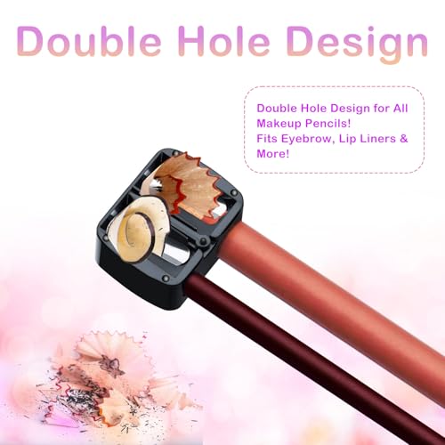 Makeup Pencil Sharpener, 4 Pack Dual Hole Cosmetic Pencil Sharpener for Lip Liner Eyeliner and Brow Pencils, Cosmetic Manual Tools for Women and Makeup Artists,Stainless Steel Blades and Plastic Cover - color: ‎black