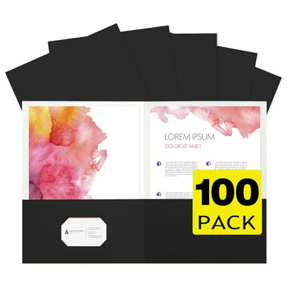 pmybupo 100Pcs Black Two-Pocket Heavyweight File Folder,Letter Size,Paper File Folder for School Office Home Bussines - color: Black