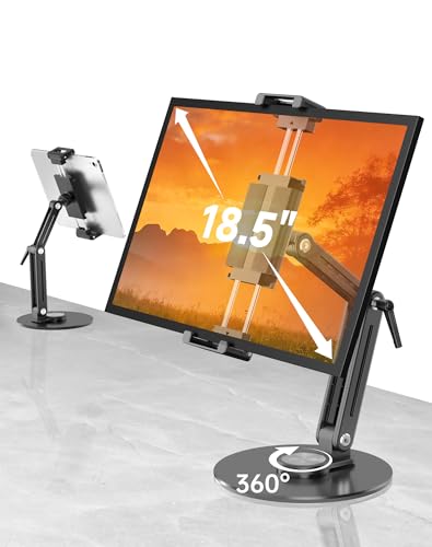 Portable Monitor Stand Desk Holder- Large Clamp Support up to 12.9 14.6 15.6 18.5 inch 360° Rotating Base Swivel for iPad Pro/Mini/Air/Surface Strong Bearing Weight Over 5.5lbs (Up to 17.3'') - size: Up to 17.3''